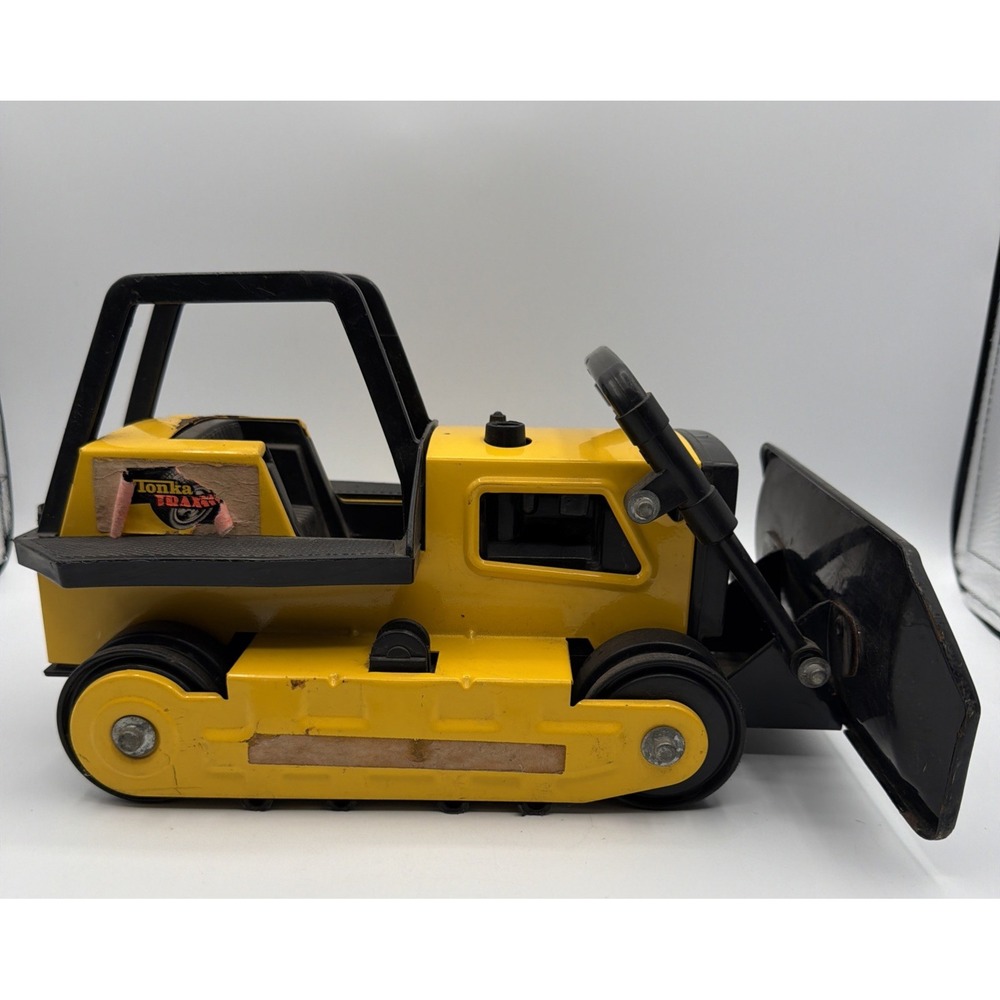 Vintage 1980s Tonka Trax Bulldozer Crawler: Pressed Steel Construction Toy 12"